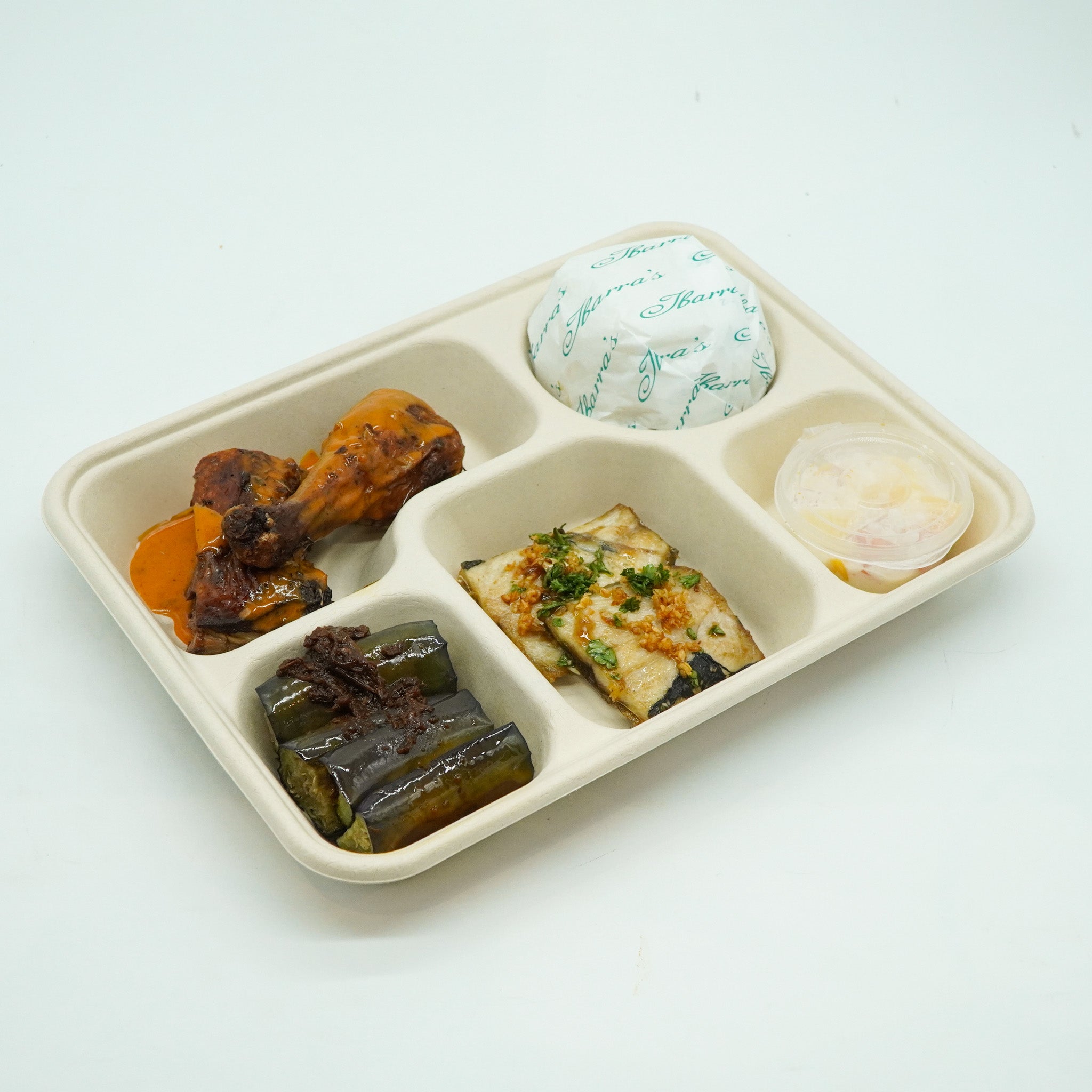 Chicken Ala Orange, Bangus Ala Pobre, Steamed Eggplant and Fruit Melannge