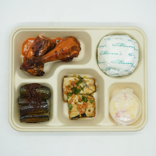 Chicken Ala Orange, Bangus Ala Pobre, Steamed Eggplant and Fruit Melannge