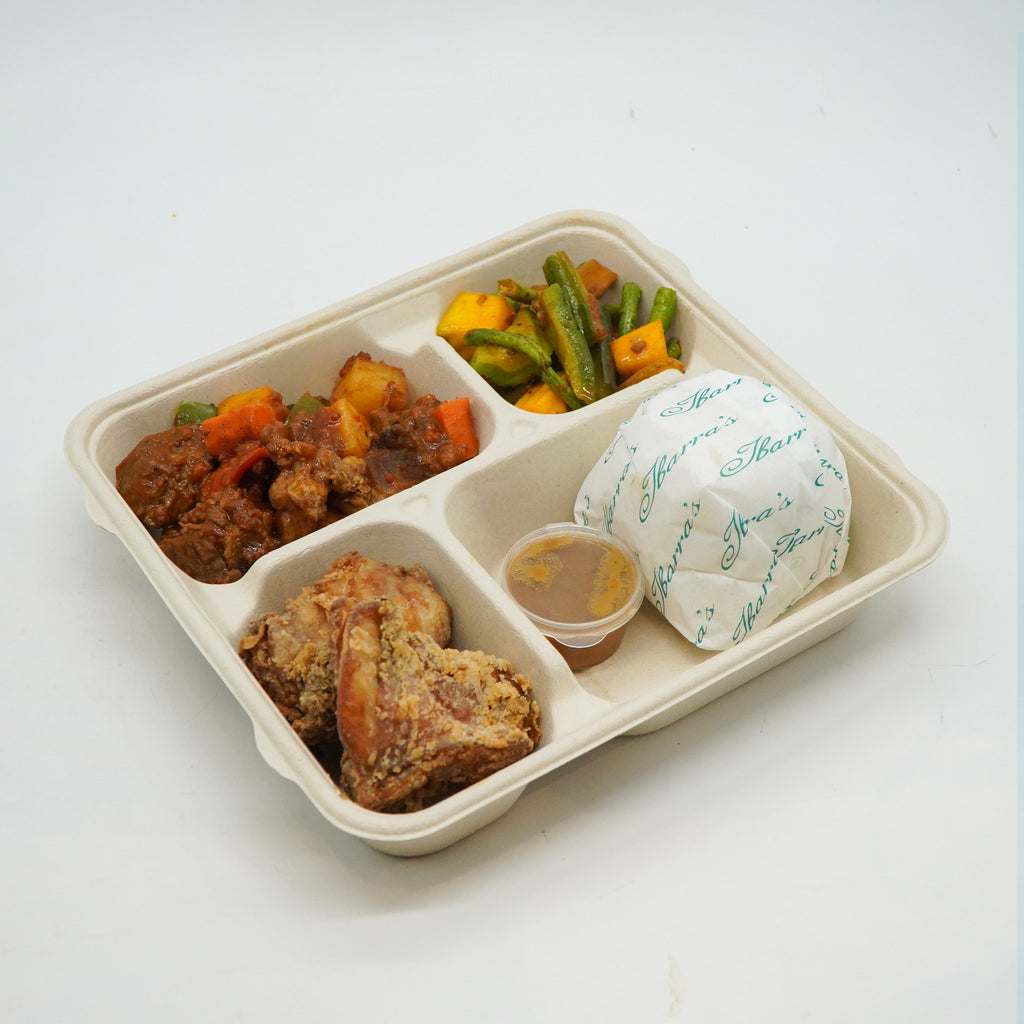 Beef Caldereta, Country Style Fried Chicken and Laing Rice