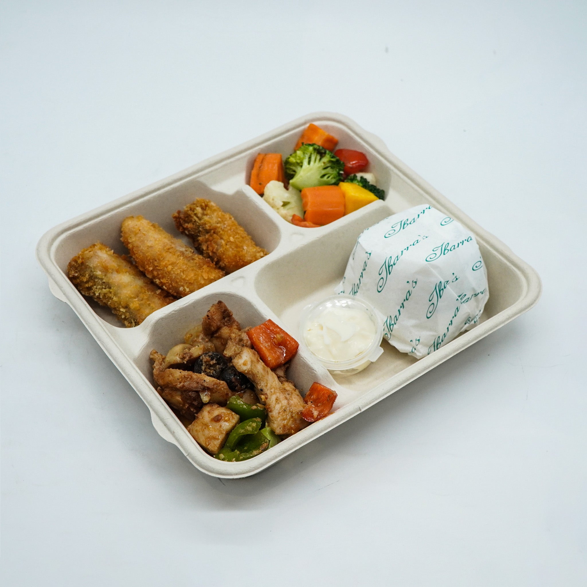 Chicken Salpicao, Fried Fish Fillet with Tartar Sauce and Roasted Veggie Rice