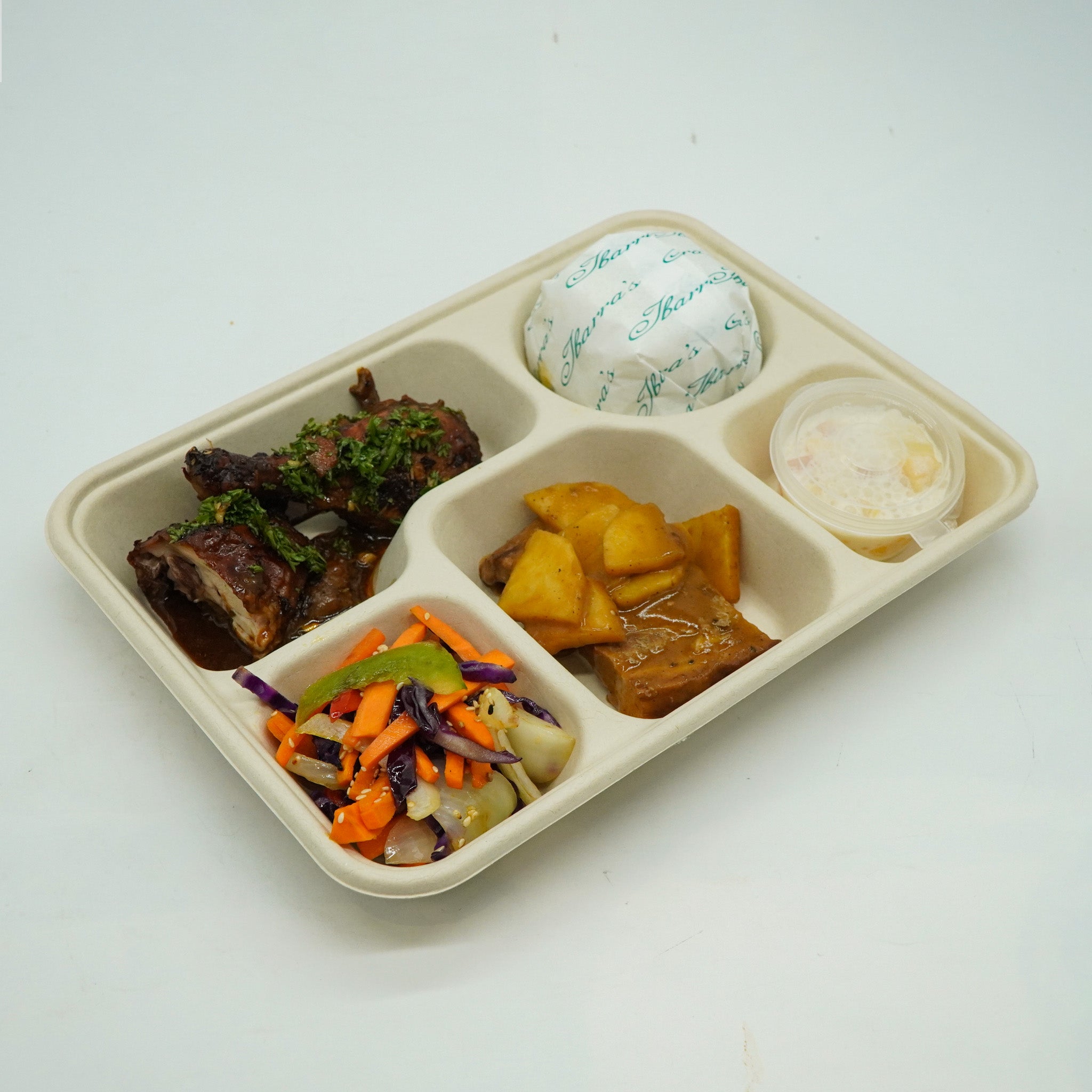 Chimichurri Chicken, Apple Glaze Pork Belly, Yasai Itame and Mango Sago