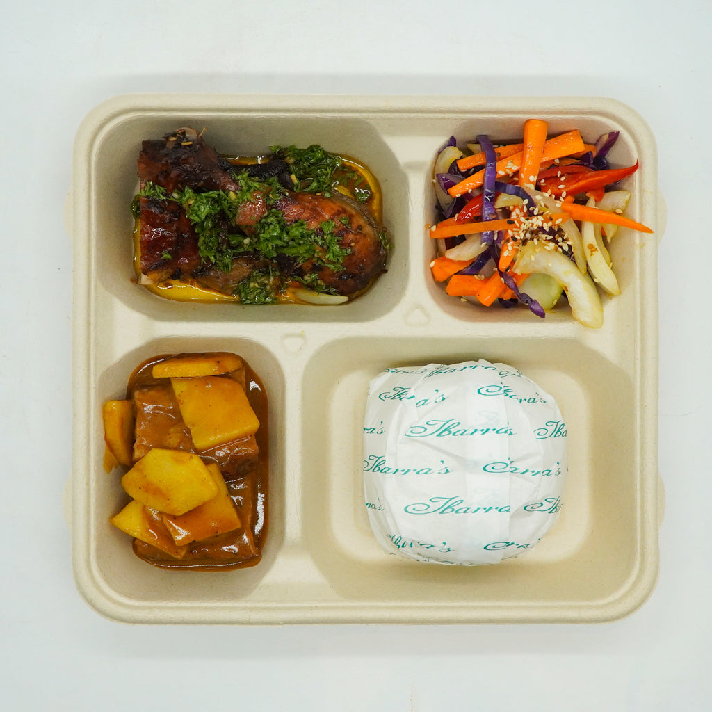 Chimichurri Chicken, Apple Glazed Pork Belly, Yasai Itame and Rice