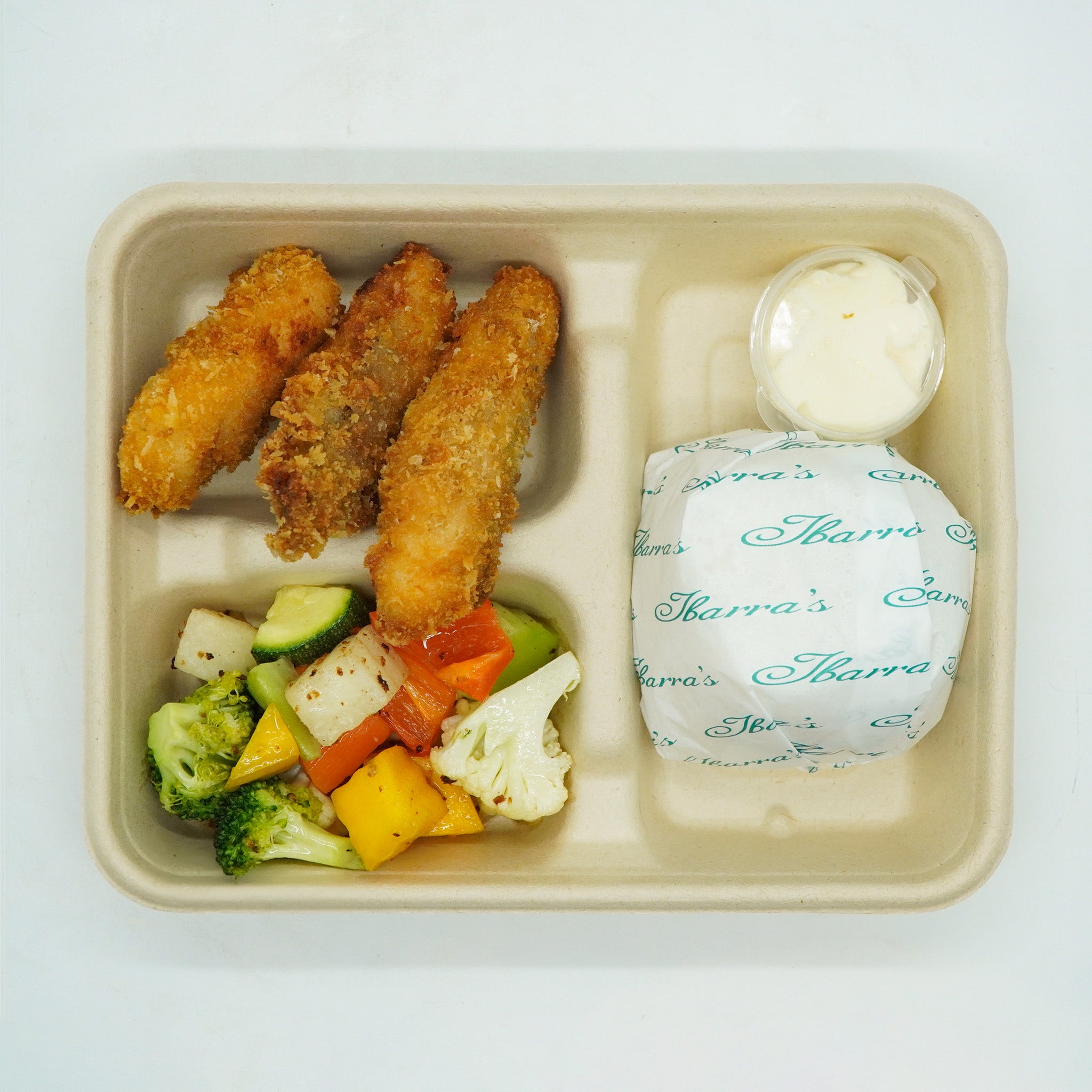 Fish Fillet with Tartar Sauce and Roasted Veggie Rice