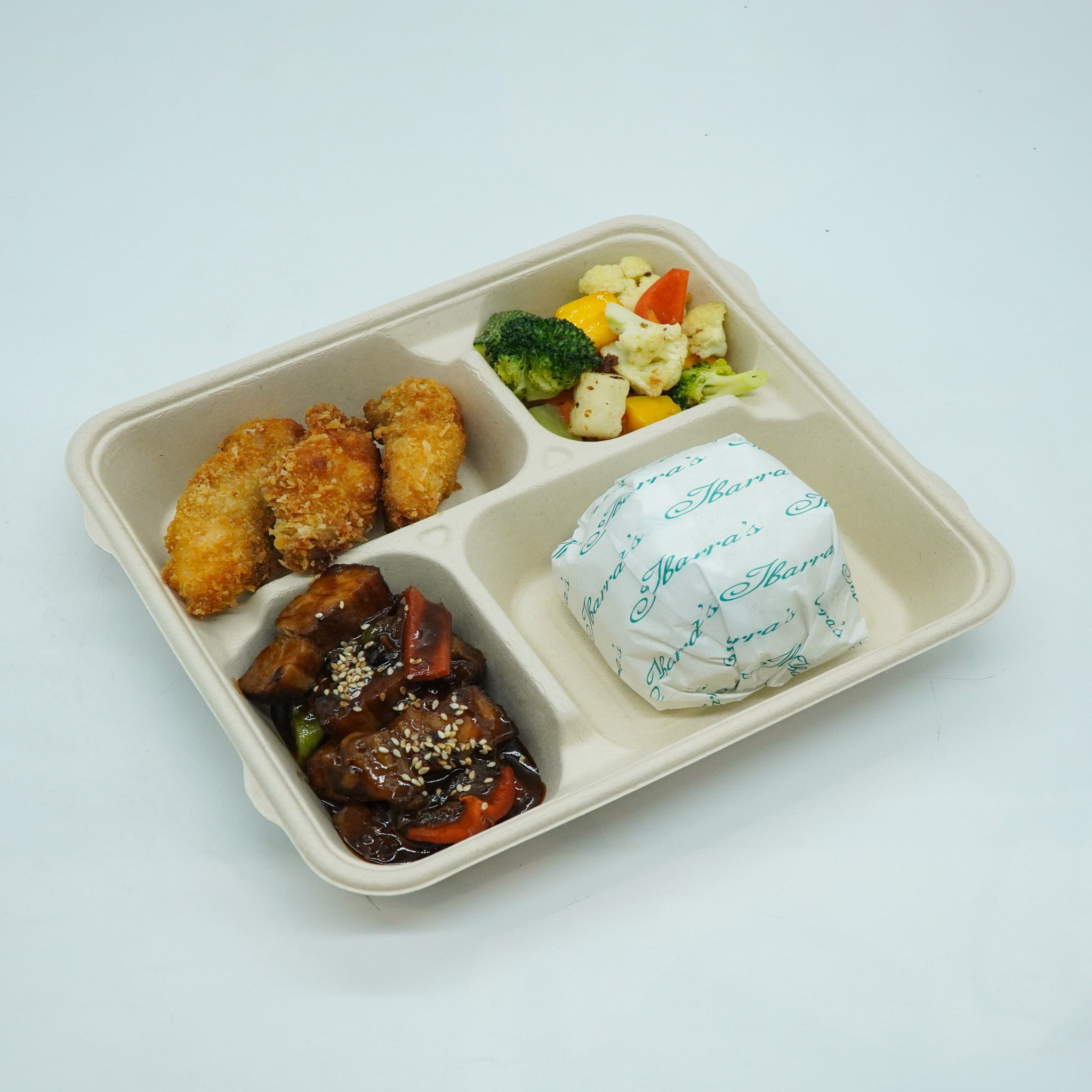 Fish Fillet w/ Tartar sauce, Pork Bulgogi and Roasted Veggie Rice