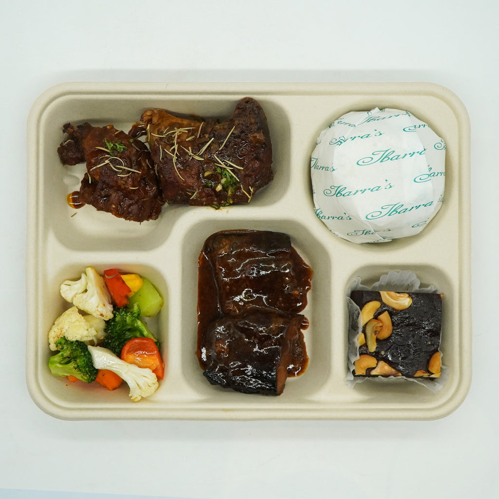 Hickory Pork BBQ, Rosemary Chicken, Roasted Veggie and Fudge Brownie