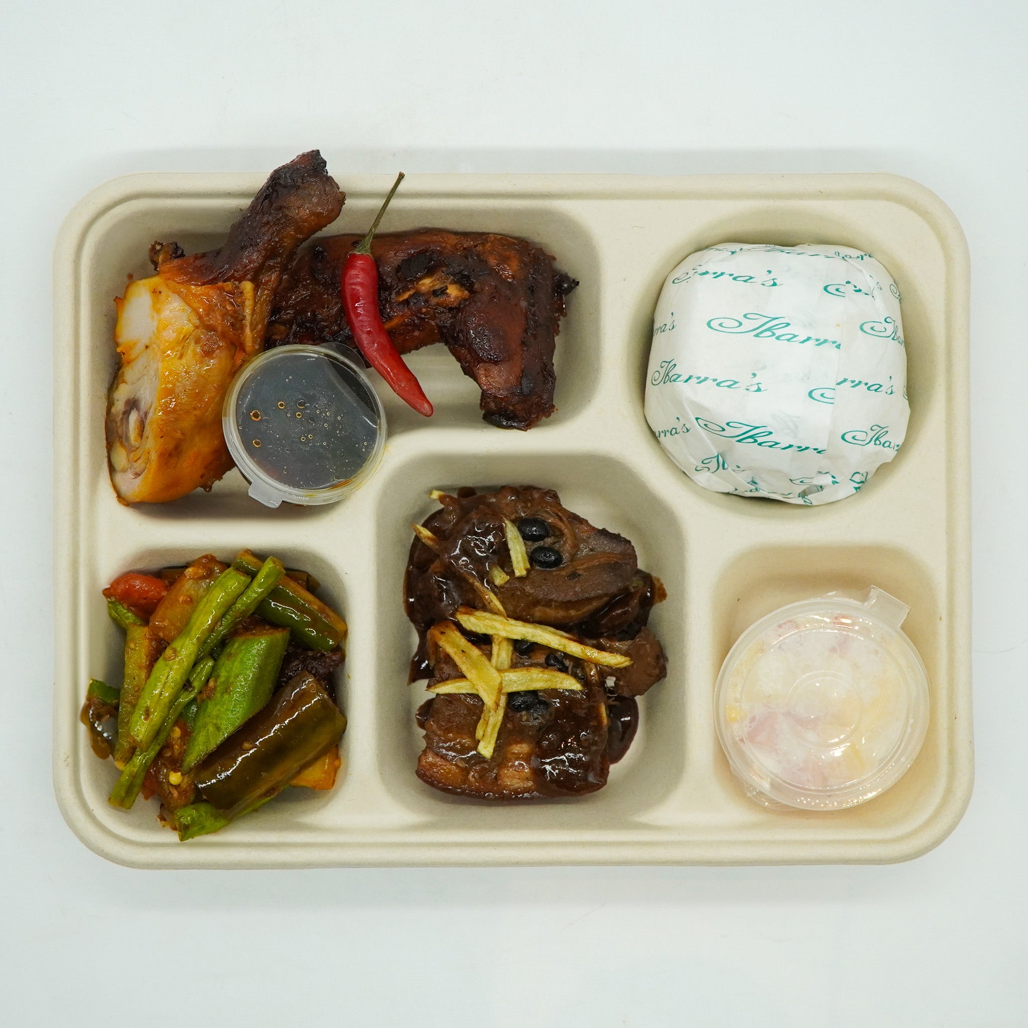 Pork Humba, Chicken Inasal, Pinakbet and Fruit Melangge Rice