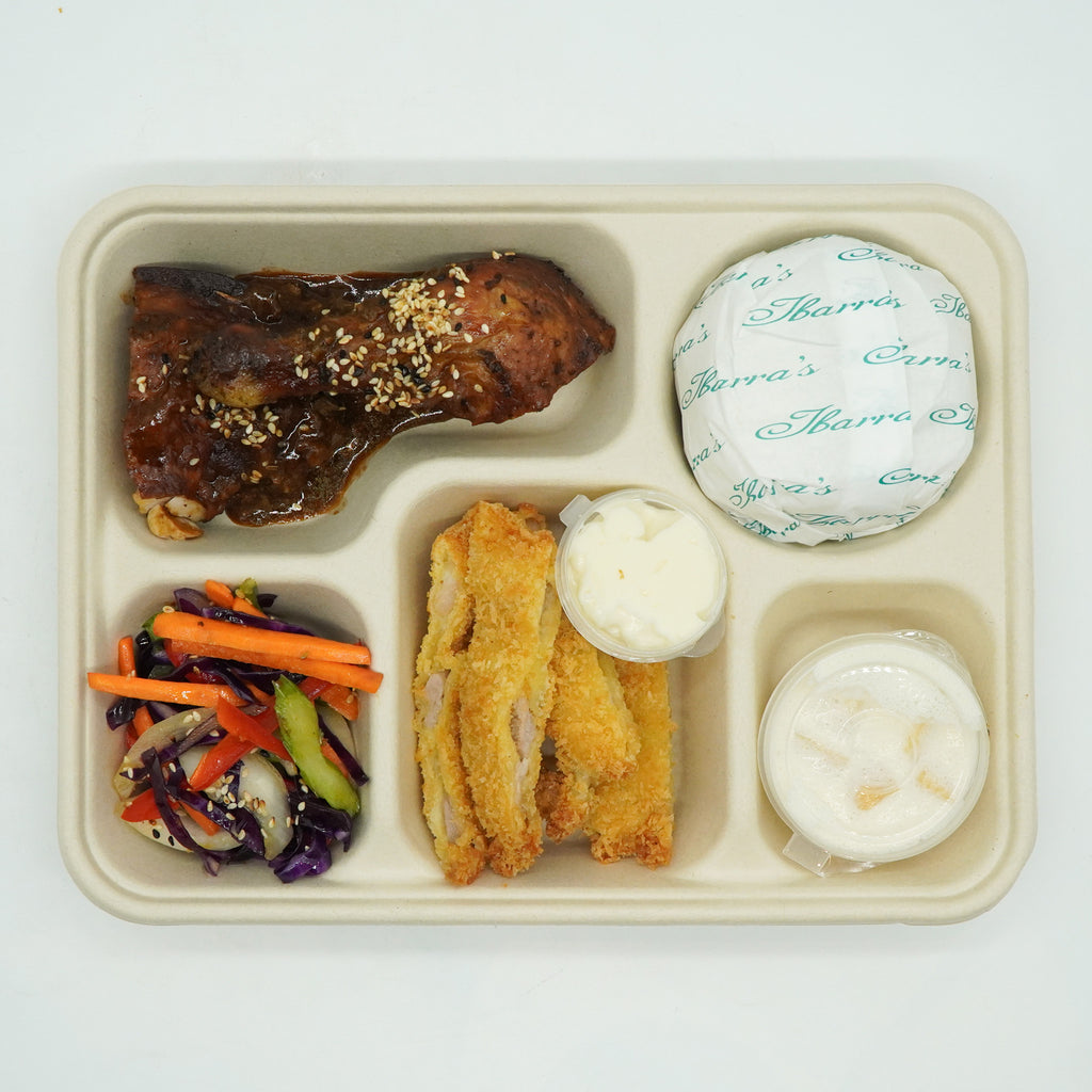 Pork Tonkatsu, Chicken Teriyaki, Yasai Itame, Mango Sago Rice